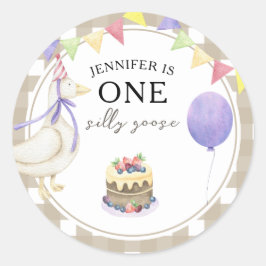 Adesivo Redondo Primeiro aniversario de Ganso de Aquarela
