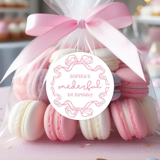 Adesivo Redondo Primeiro aniversario de Garota Arco Rosa-Rosa (Criador carregado)