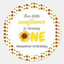 Adesivo Redondo Primeiro aniversario de girassol
