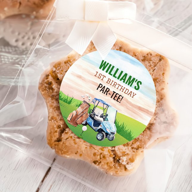 Adesivo Redondo Primeiro aniversario de Golfe de Aquarela (Criador carregado)