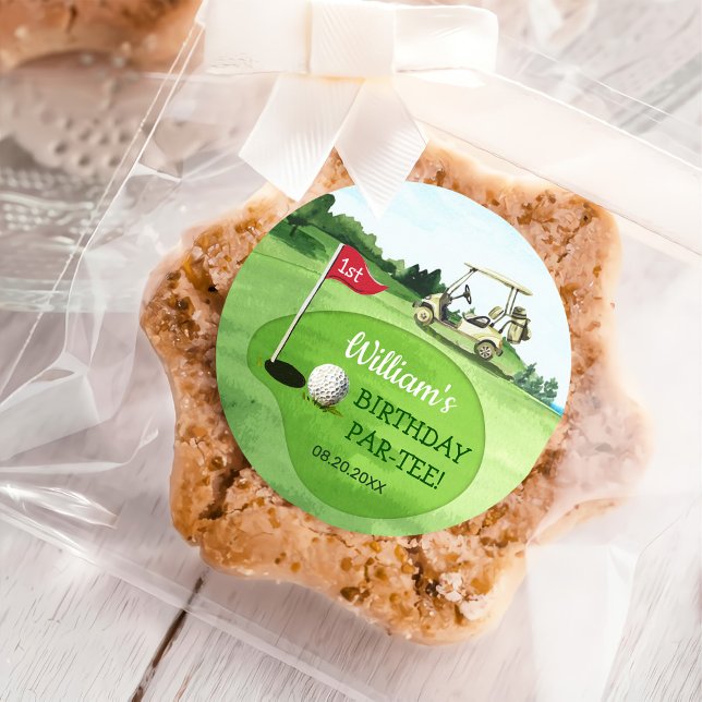 Adesivo Redondo Primeiro aniversario de Golfe Verde Par-tee (Criador carregado)