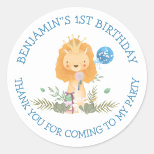 Adesivo Redondo primeiro aniversario de Leão Bonito Obrigado