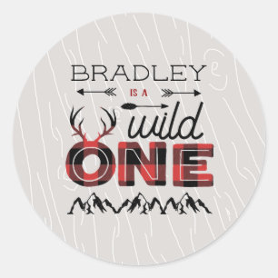 Adesivo Redondo primeiro aniversario de Lumberjack de Xadrez Rúst