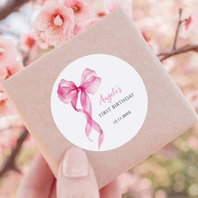 Adesivo Redondo Primeiro aniversario de Meninas de Arco Rosa (Criador carregado)