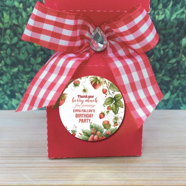 Adesivo Redondo Primeiro aniversario de morango Berry Primeiro Con (Criador carregado)