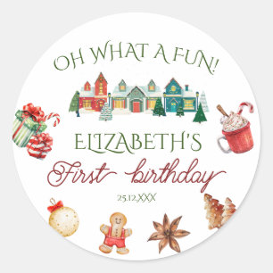 Adesivo Redondo Primeiro aniversario de Natal colorido
