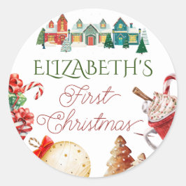 Adesivo Redondo Primeiro aniversario de Natal colorido