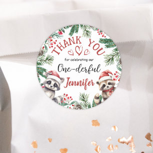 Adesivo Redondo Primeiro aniversario De Natal Woodland Obrigado