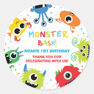Adesivo Redondo Primeiro aniversario De Pequenos Monstros Bonitos 
