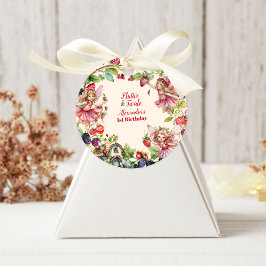 Adesivo Redondo Primeiro aniversario de Pixie do Jardim de Morango