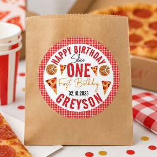 Adesivo Redondo Primeiro aniversario de Pizza Bebê com Fatia Moder