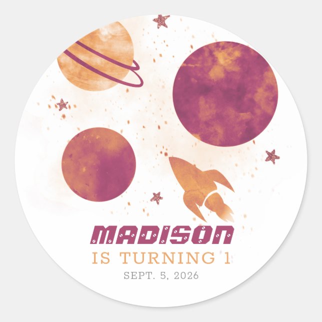 Adesivo Redondo Primeiro aniversario de Planeta Rapariga do Planet (Frente)