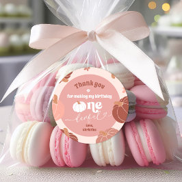 Adesivo Redondo Primeiro aniversario De Pumpkin Rosa Pastel Obriga