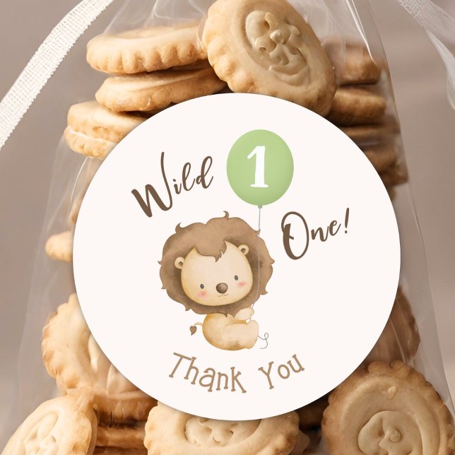 Adesivo Redondo Primeiro aniversario de um Lion Sage Verde do Balã (Criador carregado)