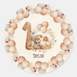 Adesivo Redondo Primeiro aniversario de ursinho de queda