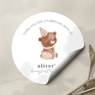 Adesivo Redondo Primeiro aniversario de Urso Moderno Bonito Obriga
