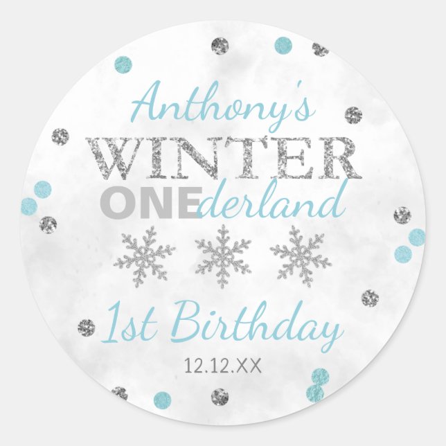 Adesivo Redondo Primeiro aniversario de Winter ONEderland (Frente)