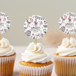 Adesivo Redondo Primeiro aniversario Desenhado à Mão