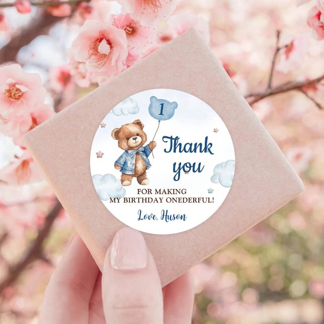 Adesivo Redondo Primeiro aniversario do Balão do Urso Azul (Criador carregado)