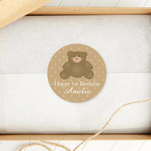 Adesivo Redondo Primeiro Aniversário do Bebê Fofinho Castanho