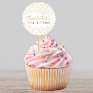 Adesivo Redondo Primeiro Aniversário do Gem Dourado - Autocolantes