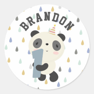 Adesivo Redondo Primeiro Aniversário do Panda Cute Personalizável