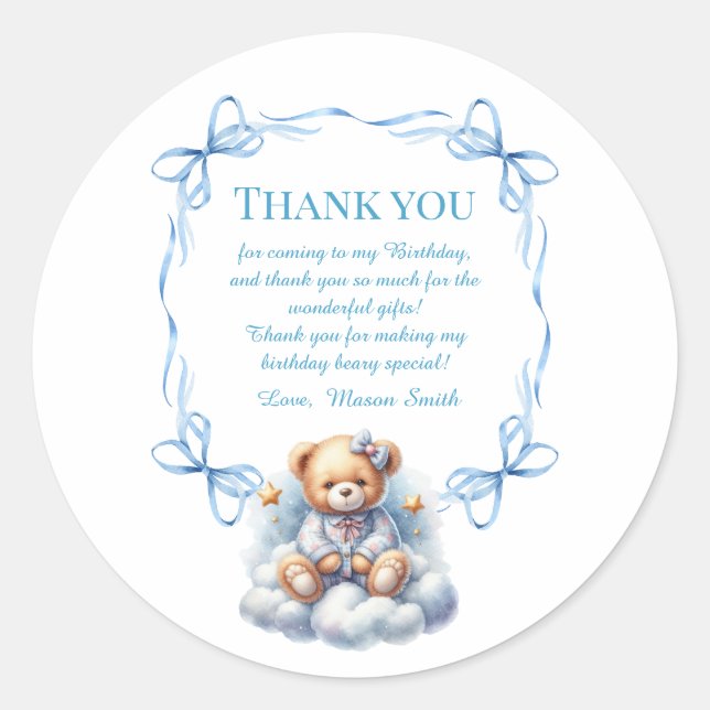 Adesivo Redondo Primeiro Aniversário do Urso Colorido do Balão (Frente)