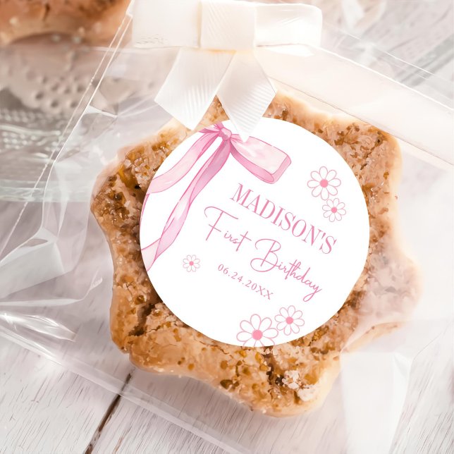 Adesivo Redondo Primeiro aniversario Elegante de Arco rosa (Criador carregado)