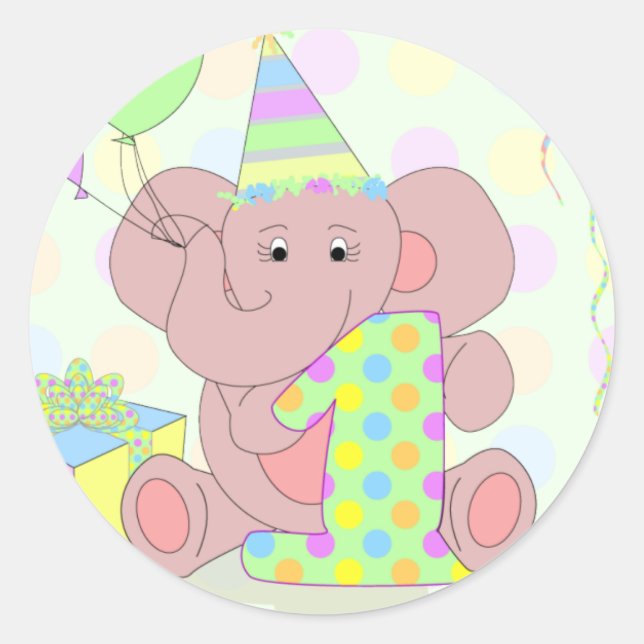 Adesivo Redondo primeiro aniversario Elephant Sticker for Boys (Frente)