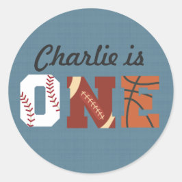 Adesivo Redondo Primeiro Aniversário Esportivo, Clássico Redondo