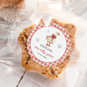 Adesivo Redondo primeiro aniversario Gingham de Natal do bobo Goos