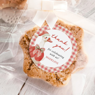 Adesivo Redondo primeiro aniversario Gingham de Natal do bobo Goos