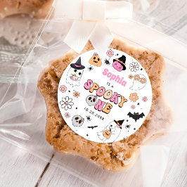 Adesivo Redondo Primeiro aniversario Halloween Groovy Ghost