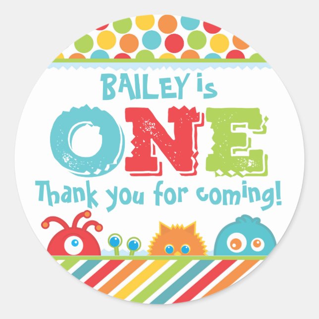 Adesivo Redondo Primeiro aniversario Monstro Primeiro (Frente)