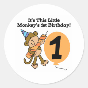 Adesivo Redondo Primeiro aniversario pequeno do macaco
