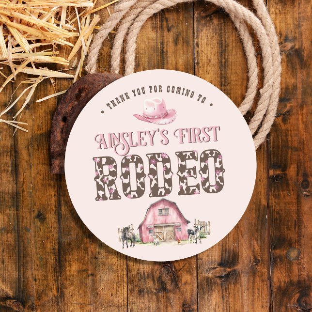 Adesivo Redondo Primeiro aniversario Personalizado Rosa Cor-de-Ros (Criador carregado)