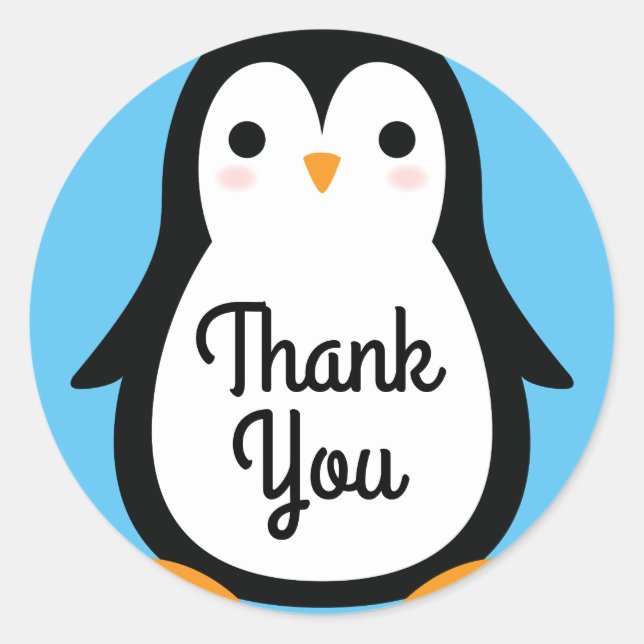 Adesivo Redondo Primeiro aniversario Pinguim Cute De Inverno Obrig (Frente)