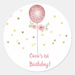 Adesivo Redondo Primeiro Aniversário - Pink e vinhetas de balão Do
