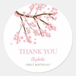 Adesivo Redondo Primeiro Aniversário Primavera Cherry Blossomo Flo
