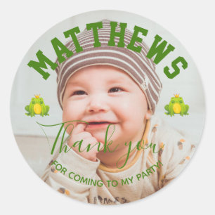 Adesivo Redondo Primeiro aniversario Príncipe Festa do Sapo Obriga