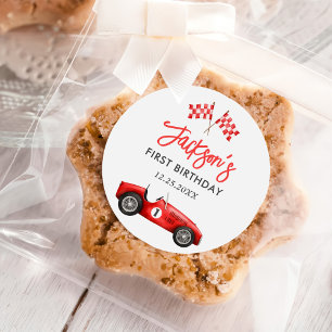 Adesivo Redondo Primeiro aniversario Race Car Red Racing Boy