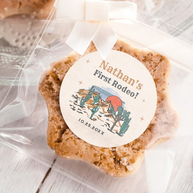 Adesivo Redondo Primeiro aniversario Rodeo Ocidental do Cowboy (Criador carregado)
