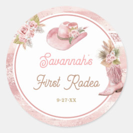 Adesivo Redondo Primeiro aniversario Rosa Boho Primeiro Rodeio