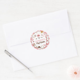 Adesivo Redondo Primeiro aniversario Rosa da Primeira Rapariga do