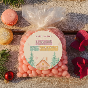 Adesivo Redondo Primeiro aniversario Rosa GingerBread Winter Onede