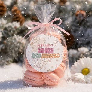 Adesivo Redondo Primeiro aniversario Rosa GingerBread Winter Onede