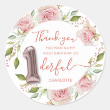 Primeiro aniversario rosa Obrigado Clássico Round
