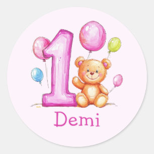 Adesivo Redondo Primeiro aniversario Rosa Personalizado para Rapar