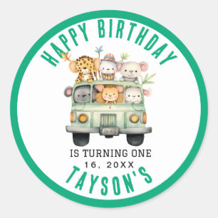 Adesivo Redondo Primeiro aniversario Selvagem de Animais Safari