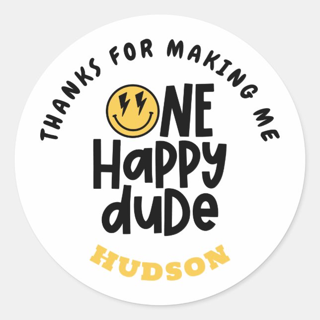 Adesivo Redondo primeiro aniversario sorriso rosto retrógrado bran (Frente)